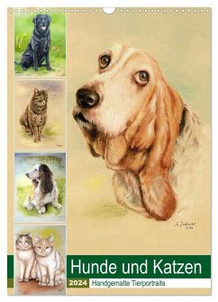 Hunde und Katzen - Handgemalte Tierportraits (Wandkalender 2024 DIN A3 hoch), CALVENDO Monatskalender - Zacharias, Marita