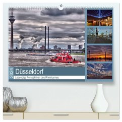 Düsseldorf - Lebendige Perspektiven des Rheinturmes (hochwertiger Premium Wandkalender 2024 DIN A2 quer), Kunstdruck in Hochglanz - Hackstein, Bettina