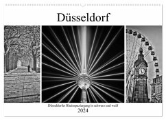 Düsseldorfer Rheinspaziergang in schwarz und weiß (Wandkalender 2024 DIN A2 quer), CALVENDO Monatskalender