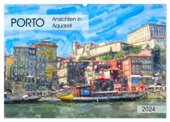 Porto - Ansichten in Aquarell (Wandkalender 2024 DIN A2 quer), CALVENDO Monatskalender