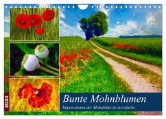 Bunte Mohnblumen - Impressionen der Mohnblüte in Acrylfarbe (Wandkalender 2024 DIN A4 quer), CALVENDO Monatskalender