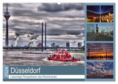 Düsseldorf - Lebendige Perspektiven des Rheinturmes (Wandkalender 2024 DIN A2 quer), CALVENDO Monatskalender - Hackstein, Bettina