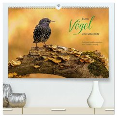 Bunte Vögel am Futterplatz (hochwertiger Premium Wandkalender 2024 DIN A2 quer), Kunstdruck in Hochglanz
