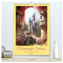 Märchenhafte Schlösser - In den Jahreszeiten - Digitalart (hochwertiger Premium Wandkalender 2024 DIN A2 hoch), Kunstdruck in Hochglanz