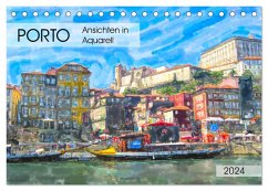 Porto - Ansichten in Aquarell (Tischkalender 2024 DIN A5 quer), CALVENDO Monatskalender