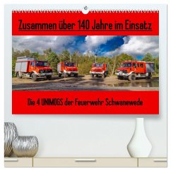 Die 4 UNIMOGS der Feuerwehr Schwanewede (hochwertiger Premium Wandkalender 2024 DIN A2 quer), Kunstdruck in Hochglanz