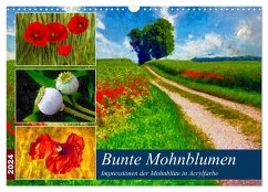 Bunte Mohnblumen - Impressionen der Mohnblüte in Acrylfarbe (Wandkalender 2024 DIN A3 quer), CALVENDO Monatskalender - Frost, Anja