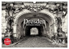 Dresden Schwarz-Weiß (Wandkalender 2024 DIN A3 quer), CALVENDO Monatskalender