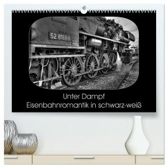 Unter Dampf - Eisenbahnromantik in schwarz-weiß (hochwertiger Premium Wandkalender 2024 DIN A2 quer), Kunstdruck in Hochglanz