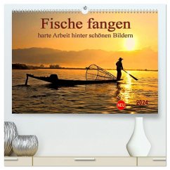 Fische fangen - harte Arbeit hinter schönen Bildern (hochwertiger Premium Wandkalender 2024 DIN A2 quer), Kunstdruck in Hochglanz - Roder, Peter