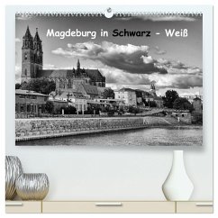 Magdeburg in Schwarz - Weiß (hochwertiger Premium Wandkalender 2024 DIN A2 quer), Kunstdruck in Hochglanz