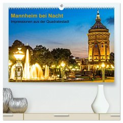 Mannheim bei Nacht - Impressionen aus der Quadratestadt (hochwertiger Premium Wandkalender 2024 DIN A2 quer), Kunstdruck in Hochglanz