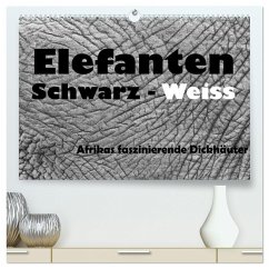 Elefanten Schwarz - Weiss (hochwertiger Premium Wandkalender 2024 DIN A2 quer), Kunstdruck in Hochglanz