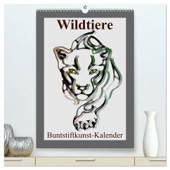 Wildtiere Bunstiftkunst-Kalender (hochwertiger Premium Wandkalender 2024 DIN A2 hoch), Kunstdruck in Hochglanz