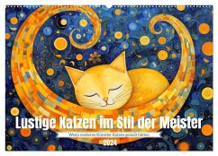 Lustige Katzen im Stil der Meister (Wandkalender 2024 DIN A2 quer), CALVENDO Monatskalender