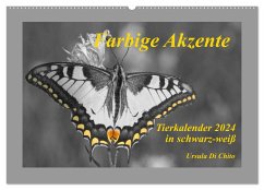 Farbige Akzente - Tierkalender 2024 in schwarz-weiß (Wandkalender 2024 DIN A2 quer), CALVENDO Monatskalender - Di Chito, Ursula