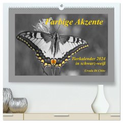 Farbige Akzente - Tierkalender 2024 in schwarz-weiß (hochwertiger Premium Wandkalender 2024 DIN A2 quer), Kunstdruck in Hochglanz