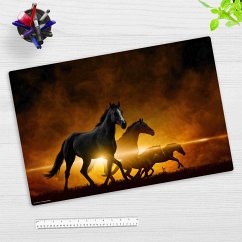 Cover-your-desk Schreibtischunterlage für Kinder und Erwachsene Schwarze Pferde bei Sonnenaufgang, aus hochwertigem Vinyl , 60 x 40 cm