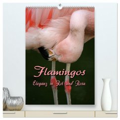 Flamingos - Eleganz in Rot und Rosa (hochwertiger Premium Wandkalender 2024 DIN A2 hoch), Kunstdruck in Hochglanz - Berg, Martina