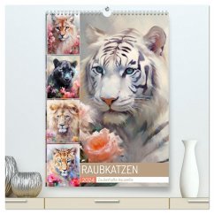 Raubkatzen. Zauberhafte Aquarelle (hochwertiger Premium Wandkalender 2024 DIN A2 hoch), Kunstdruck in Hochglanz - Hurley, Rose