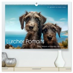 Lurcher Portraits - Zwei Welpen entdecken die Welt (hochwertiger Premium Wandkalender 2024 DIN A2 quer), Kunstdruck in Hochglanz