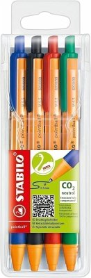 STABILO Kugelschreiber Druck-Kugelschreiber pointball, 4er Set - blau, schwarz, rot, grün