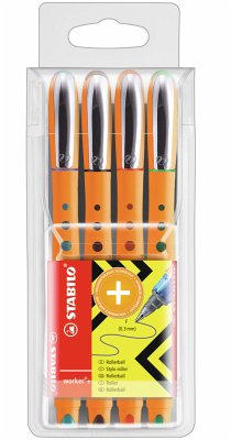 Tintenroller - STABILO worker+ - fein - 4er Pack - grün, rot, blau, schwarz