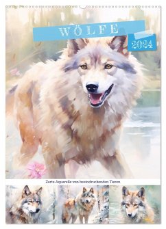 Wölfe. Zarte Aquarelle von beeindruckenden Tieren (Wandkalender 2024 DIN A2 hoch), CALVENDO Monatskalender