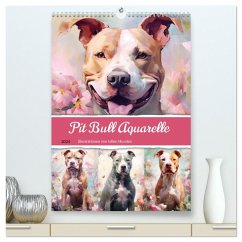Pit Bull Aquarelle. Illustrationen von tollen Hunden (hochwertiger Premium Wandkalender 2024 DIN A2 hoch), Kunstdruck in Hochglanz - Hurley, Rose