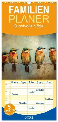 Familienplaner 2024 - Kunstvolle Vögel mit 5 Spalten (Wandkalender, 21 x 45 cm) CALVENDO