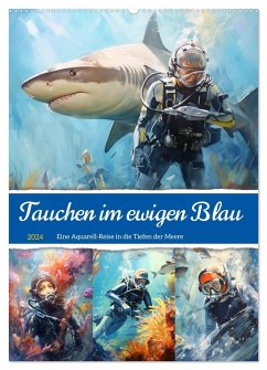 Tauchen im ewigen Blau. Eine Aquarell-Reise in die Tiefen der Meere (Wandkalender 2024 DIN A2 hoch), CALVENDO Monatskalender