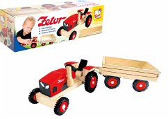 Bino 82078 - Holztraktor Zetor, Traktor mit Anhänger und Gummireifen, 2-teilig