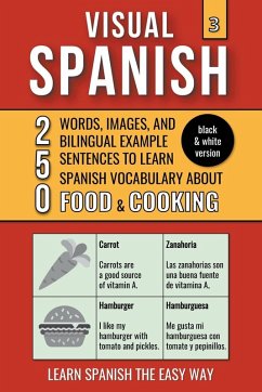 Cover Visual Spanish 3 - (B/W version) - Food & Cooking - 250 Words, Images, and Examples Sentences to Learn Spanish Vocabulary
