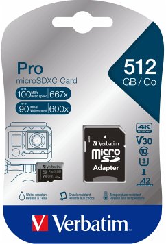 Verbatim microSDXC Pro 512GB Class 10 UHS-I incl Adapter