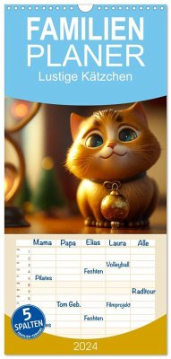 Familienplaner 2024 - Lustige Kätzchen mit 5 Spalten (Wandkalender, 21 x 45 cm) CALVENDO