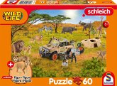 Schmidt 56466 - Schleich, Wild Life, In der Sarvanne, Kinderpuzzle mit Baby Löwenjunge Figur, 60 Teile