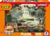 Schmidt 56467 - Schleich, Wild Life, Im Regenwald, Kinderpuzzle mit Krokodil Figur, 100 Teile