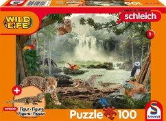 Image of Schmidt 56467 - Schleich, Wild Life, Im Regenwald, Kinderpuzzle mit Krokodil Figur, 100 Teile