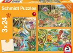 Schmidt 56465 - Spaß mit Dinosauriern, Kinderpuzzle mit Poster, 3x24 Teile