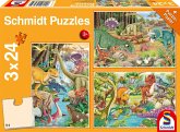 Schmidt 56465 - Spaß mit Dinosauriern, Kinderpuzzle mit Poster, 3x24 Teile