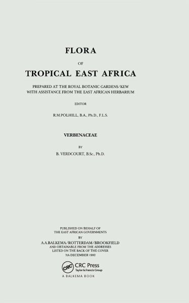 Flora of Tropical East Africa - Verbenaceae (1992) (eBook, PDF)