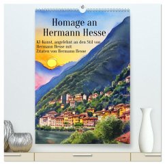 Homage an Hermann Hesse- KI-Kunst angelehnt an den Stil von Hermann Hesse mit Zitaten von Hermann Hesse (hochwertiger Premium Wandkalender 2024 DIN A2 hoch), Kunstdruck in Hochglanz