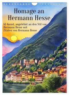 Homage an Hermann Hesse- KI-Kunst angelehnt an den Stil von Hermann Hesse mit Zitaten von Hermann Hesse (Wandkalender 2024 DIN A4 hoch), CALVENDO Monatskalender
