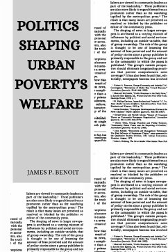 Politics Shaping Urban Poverty's Welfare - P. Benoit, James