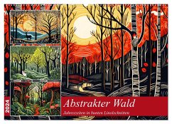 Abstrakter Wald - Jahreszeiten in bunten Linolschnitten (Wandkalender 2024 DIN A2 quer), CALVENDO Monatskalender