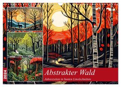 Abstrakter Wald - Jahreszeiten in bunten Linolschnitten (Wandkalender 2024 DIN A3 quer), CALVENDO Monatskalender - Frost, Anja