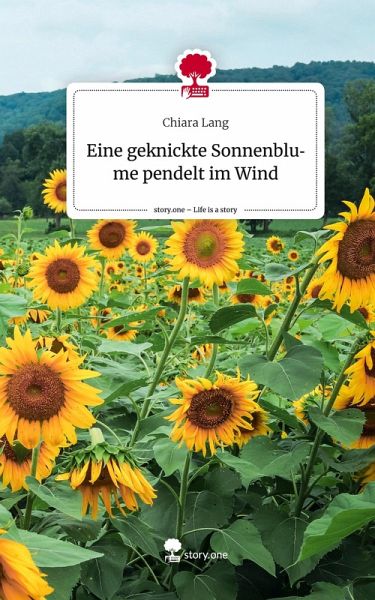 Eine geknickte Sonnenblume pendelt im Wind. Life is a Story - story.one