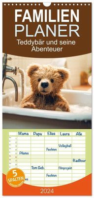 Familienplaner 2024 - Teddybär und seine Abenteuer mit 5 Spalten (Wandkalender, 21 x 45 cm) CALVENDO