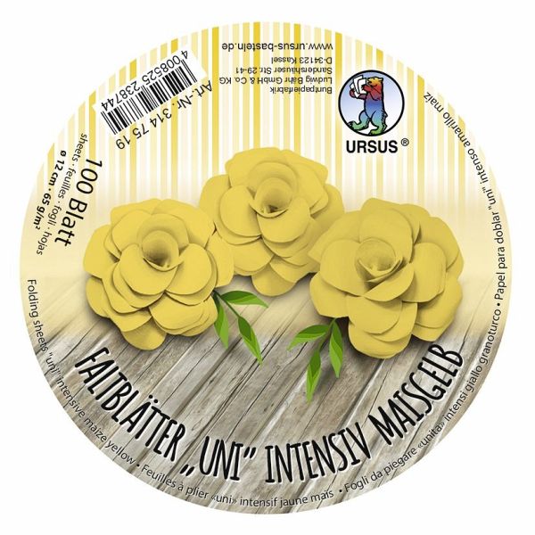 URSUS Falten Faltblätter Uni intensiv, Plakatkarton, 65 g/m², Ø 12 cm, maisgelb