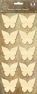 URSUS Vintage Bambus-Sticker Schmetterling, natural, 1 Stickerbogen (12 x 26 cm) mit 10 Stickern